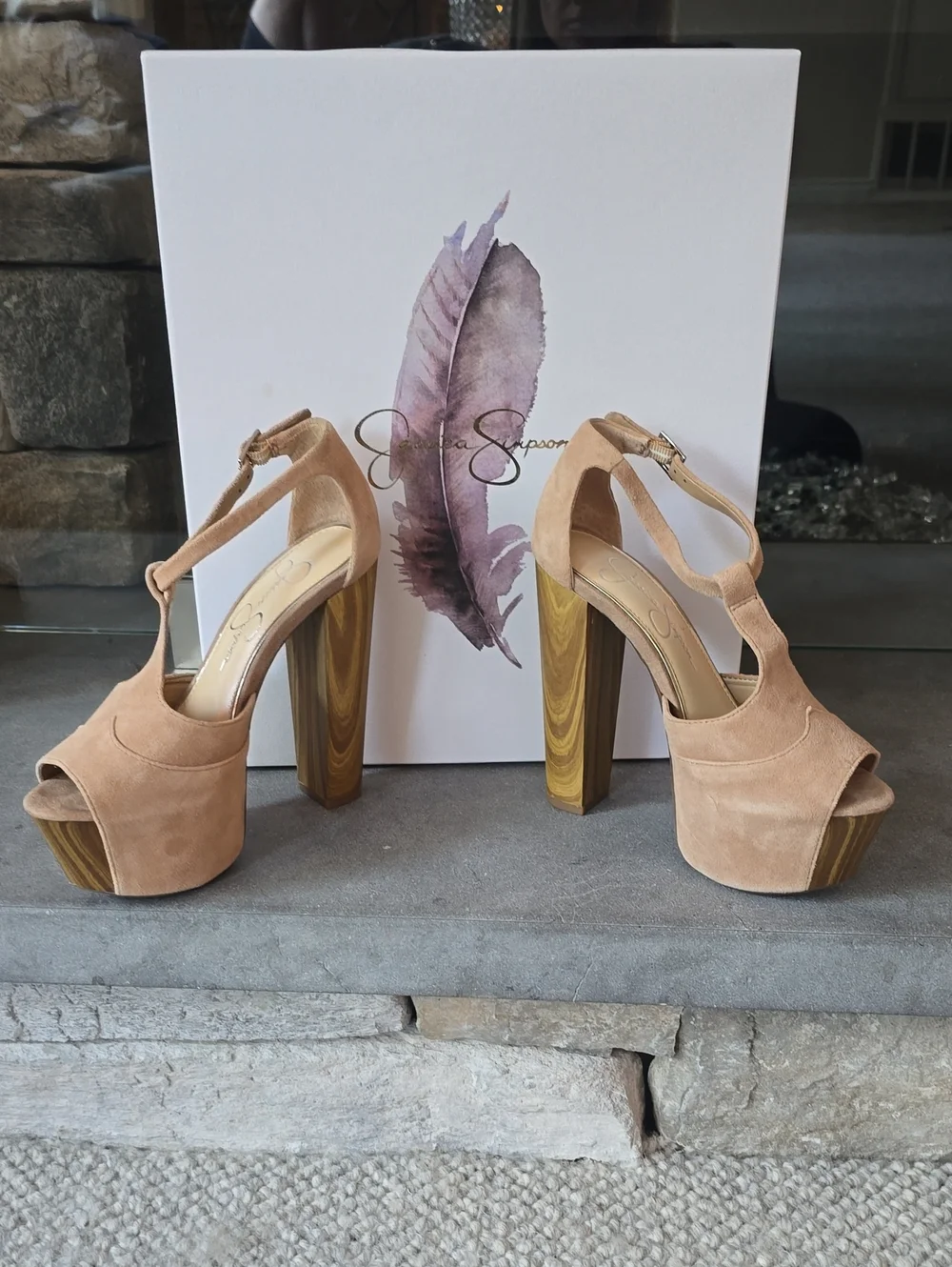 NEW! Jessica Simpson Suede Platform High Heel Sandal,Nude/Sand/JS-Dany/ SZ: 5M